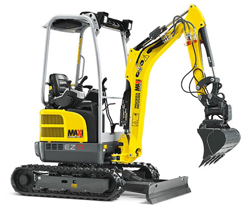 Maxi Equipment Hire - Excavator hire page image of Wacker Neuson 1.8 Ton Excavator with large buckt.