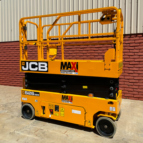 Maxi Equipment Hire - Scissor Lift Hire page image of JCB 26 Foot Electric Scissor Lift compacted.